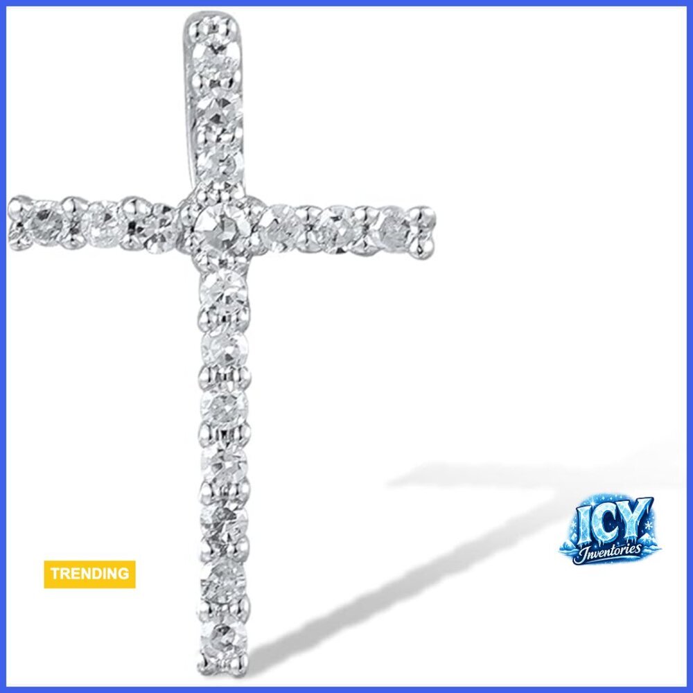 10K Solid Gold Genuine Diamond Dainty Cross Pendant Without Chain